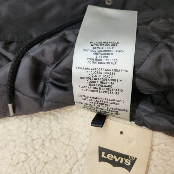 Levi's Women's Cotton Nylon Faux Fur Hooded Sherpa Parka Jacket Black Large - Picture 9 of 12